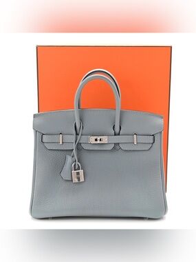 cloudy skies Satchel Bleu Lin chai Gris PHW PLK vintage Togo light blue 30